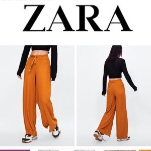 Zara Mustard Drawstring Wide Leg Pants Size S